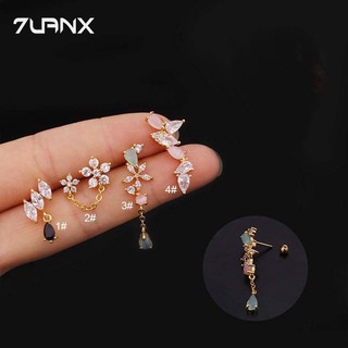 7uanX 1 Đôi Bông Tai Thép Không Gỉ Đính Đá Zircon Hình Giọt Nước Nhiều Màu Sắc Thời Trang Cho Nữ 20Gauge