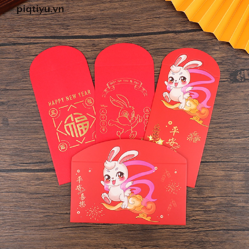 Set 6 Bao Lì Xì Năm Mới 2023 Bằng Nhựa PP In Họa Tiết Thỏ Hoạt Hình Dễ Thương