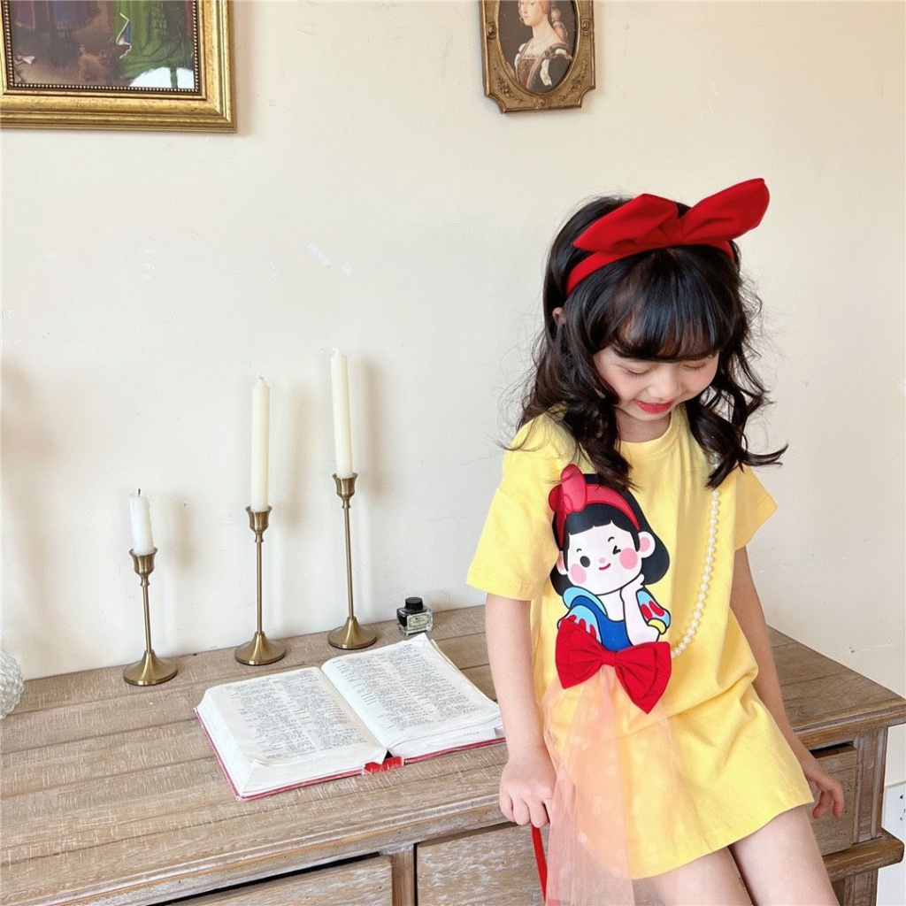 Đầm Thun Tay Ngắn In Hoạt Hình Công Chúa Elsa Thời Trang Mùa Hè 2023 Cho Bé Gái