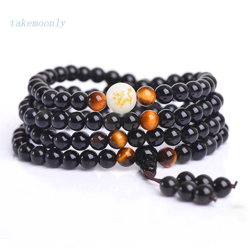 Vòng Tay Chuỗi 108 Hạt Đá Obsidian Màu Đen Phát Quang Độc Đáo