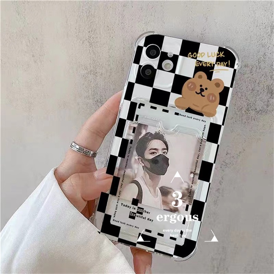 Ốp Điện Thoại TPU Mềm Trong Suốt In Hình Gấu Dễ Thương Có Ngăn Đựng Thẻ Cho IPhone 14 13 12 11 Pro Max X XR Xs Max 8 7 Plus SE 2020