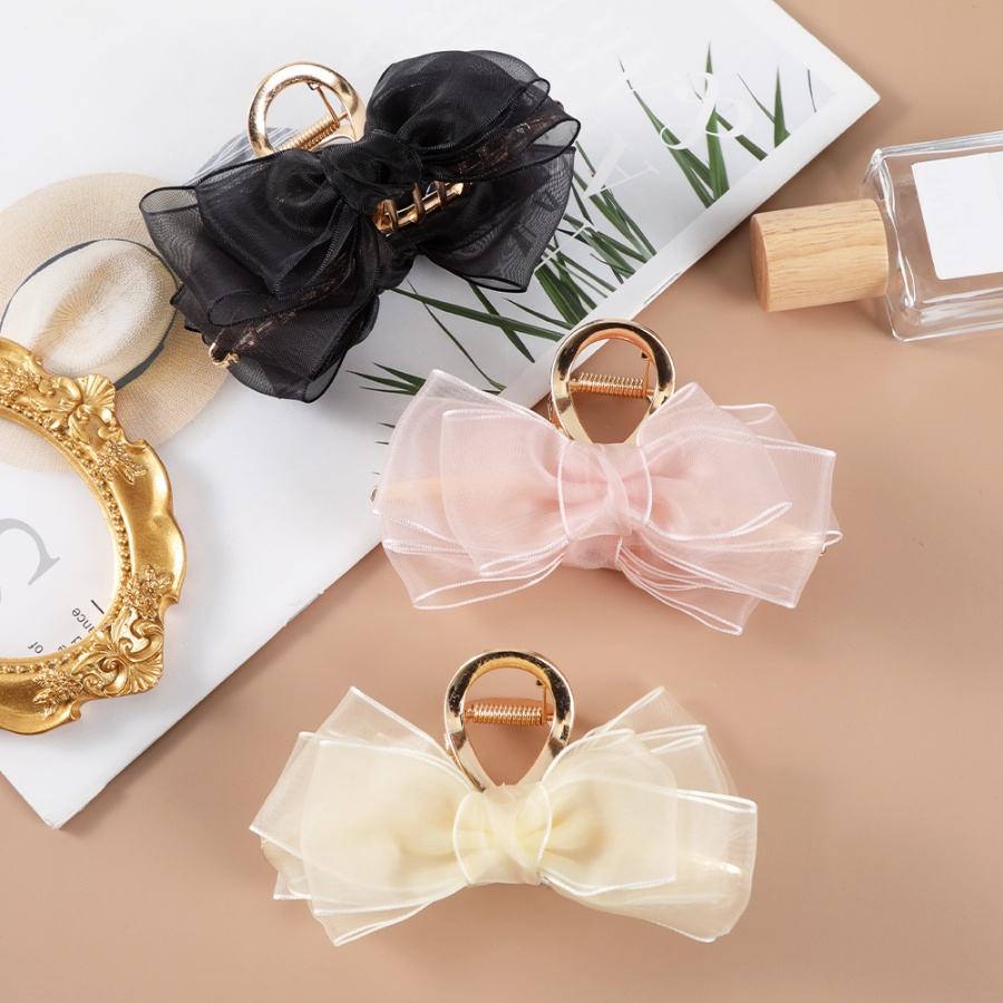 Kẹp Tóc Đuôi Ngựa Hình Nơ Đính Đá &amp; Ngọc Trai Phong Cách Hàn Quốc Thời Trang Cho Nữ