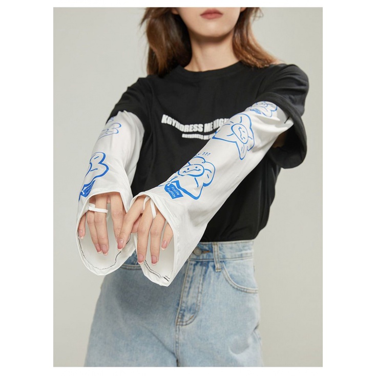 Ống tay GAVINBROWN chống nắng bằng lụa lạnh dáng rộng in họa tiết hoạt hình chống tia cực tím thời trang mùa hè