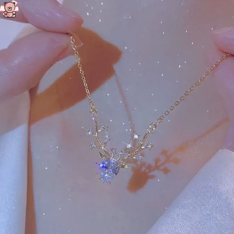 Vòng cổ Mặt Sừng Hươu Đính Pha Lê Dễ Thương Lãng Mạn Chất Lượng Cao ruiyan MM