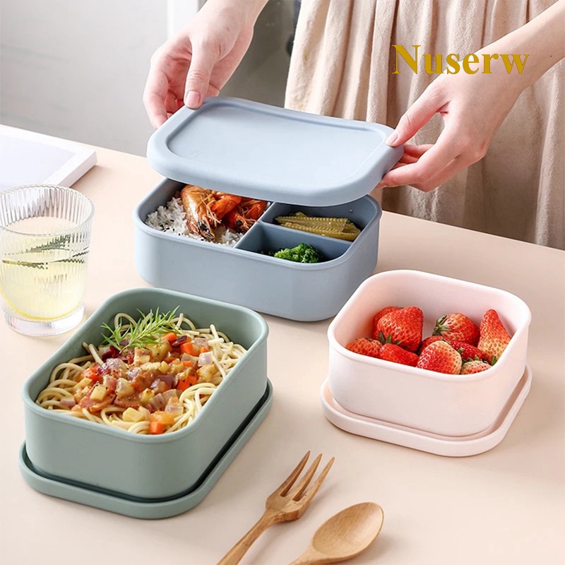 Hộp cơm 3 Ngăn Bằng Silicone Có Thể Tái Sử Dụng Cho Người Lớn Và Trẻ Em