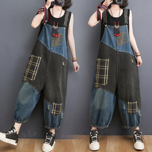 Quần Yếm Denim Dáng Rộng Họa Tiết Kẻ Sọc Thời Trang Mùa Hè Cho Nữ