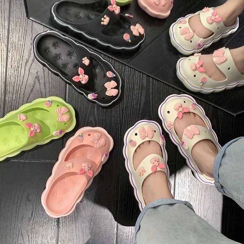 JY379- C8 - Dép  nữ đế mềm dễ thương bít mũi che nắng thời trang hè xinh xẻo cho nữ  cài stickcer