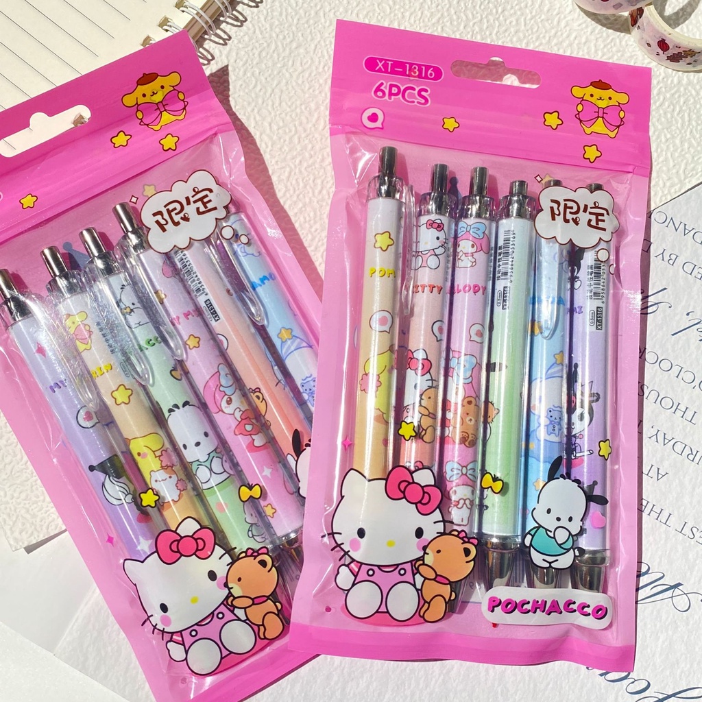 Set 6 Bút Bi Mực Đen Ngòi 0.5mm