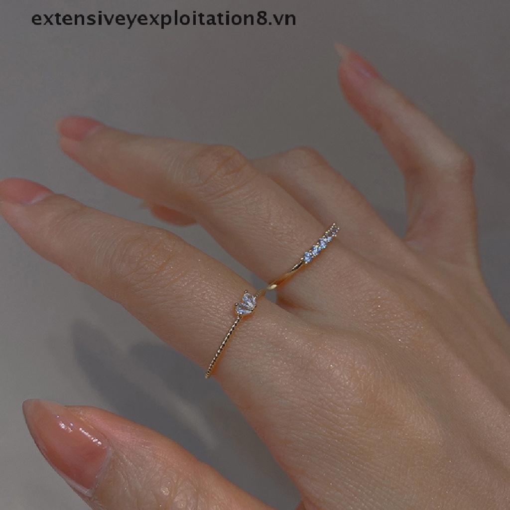 Nhẫn Đính Đá Hình Trái Tim Dễ Thương Có Thể Điều Chỉnh Kích Thước