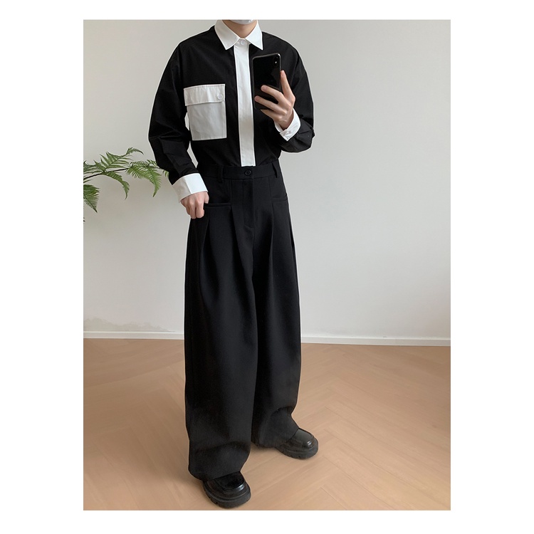 Quần Dài Ống Rộng Dáng Suông Màu Đen Thời Trang Xuân Thu Cho Nam