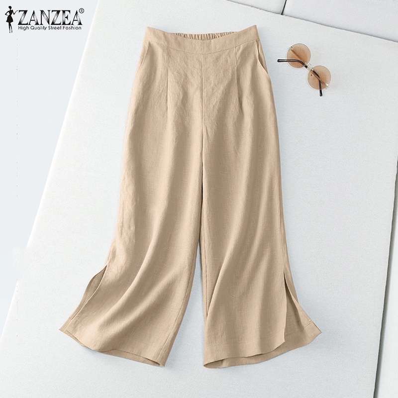 Zanzea Quần Dài Ống Rộng Lưng Thun Màu Trơn Thời Trang Hàn Quốc Cho Nữ