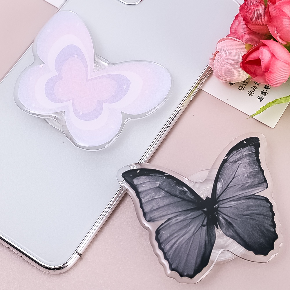 Giá Đỡ Điện Thoại Tự Dính Hình Bướm Màu Tím Có Đệm Khí Thu Gọn Được