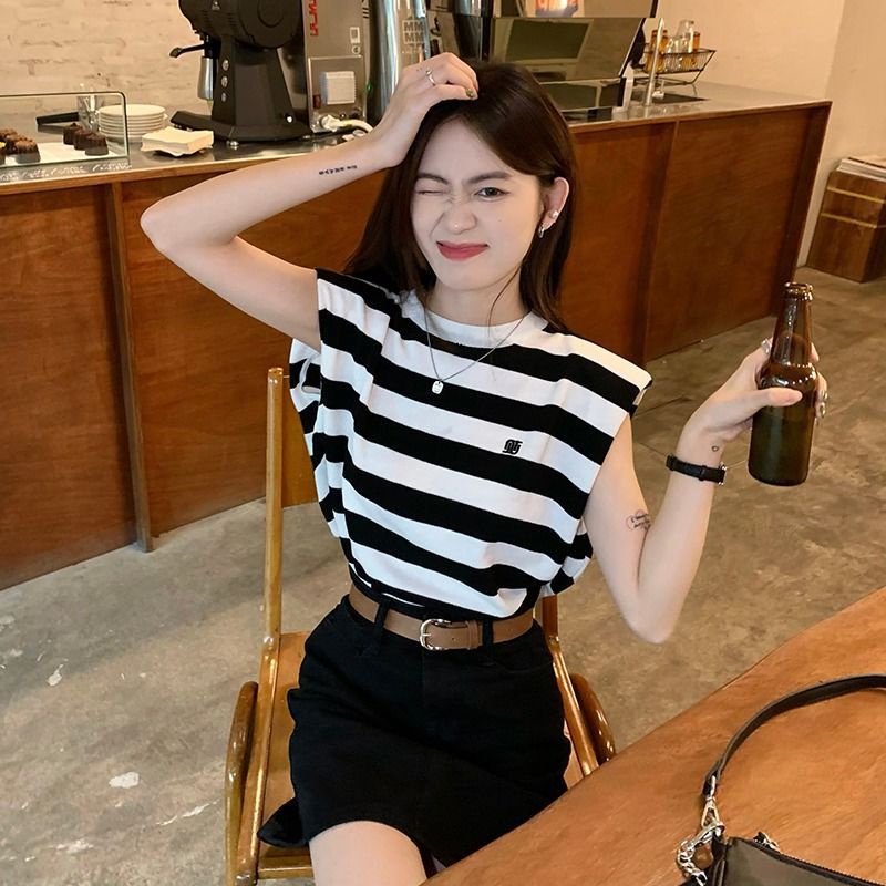 Áo Thun Crop Top Không Tay Cổ Tròn Ôm Dáng Phong Cách Retro Nhật Bản Thời Trang Mùa Hè Cho Nữ