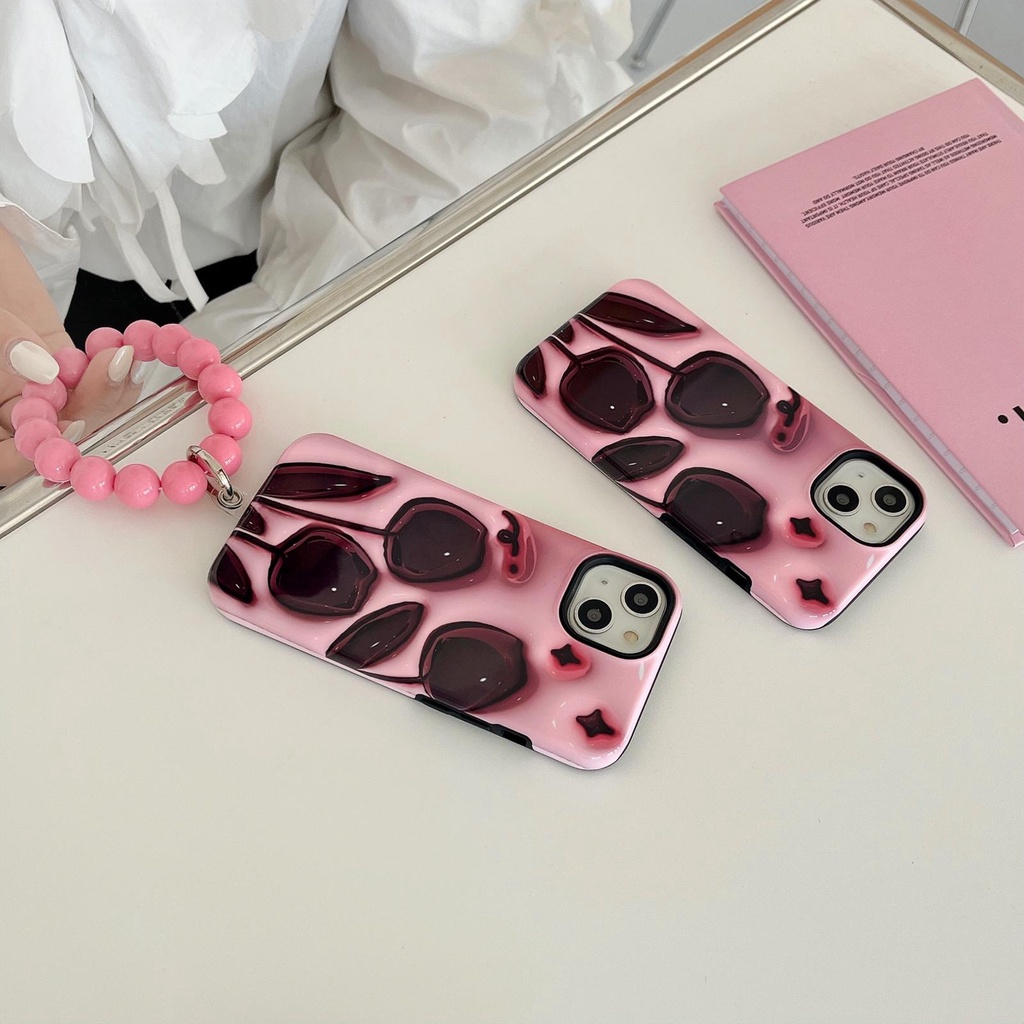 Ốp Điện Thoại TPU Dẻo Họa Tiết Hoa Tulip Đen Kèm Dây Đeo Ngọc Trai Chống Rơi Cho iPhone 14 13 12 11 Pro Max