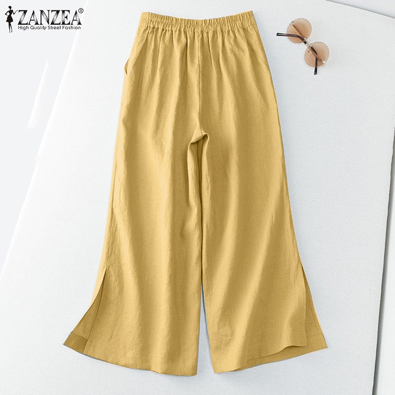 Zanzea Quần Dài Ống Rộng Lưng Thun Màu Trơn Thời Trang Hàn Quốc Cho Nữ