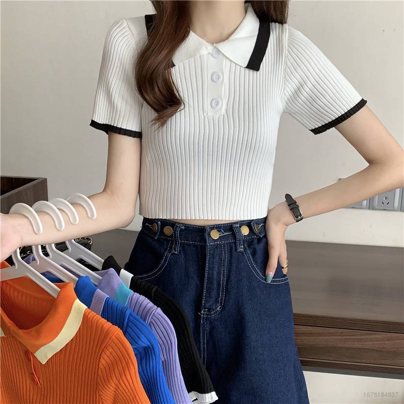 Áo Thun Lửng Ngắn Tay Hở Rốn Và Eo Cao Thời Trang Dành Cho Nữ