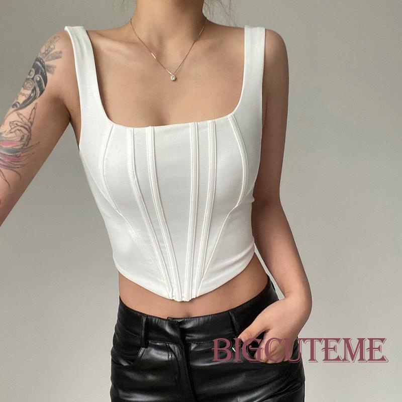 [] Áo Không Tay Cổ Vuông Mỏng Màu Trơn Mùa Hè Dành Cho Nữ