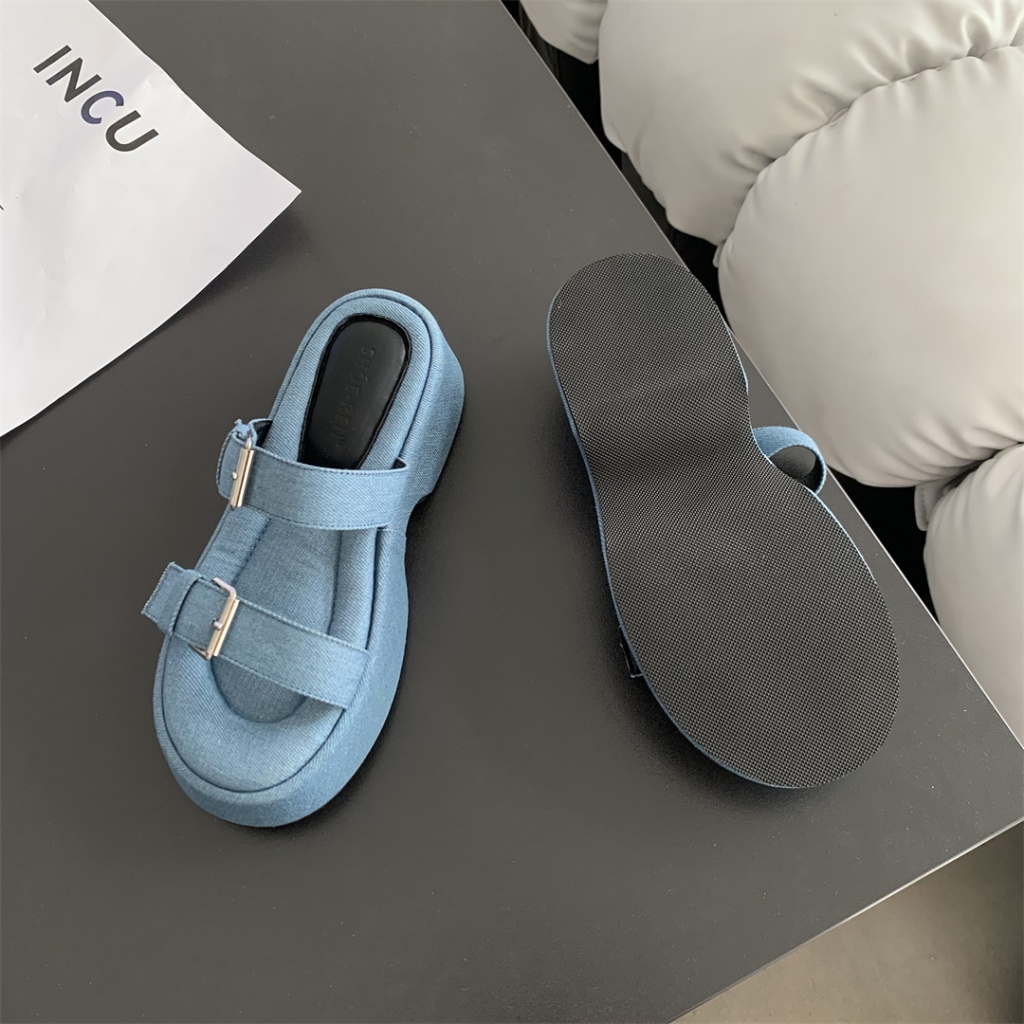 Dép Sandal Đế Xuồng Dày Dặn Quai Denim Thời Trang Mùa Hè 2023 Dành Cho Nữ