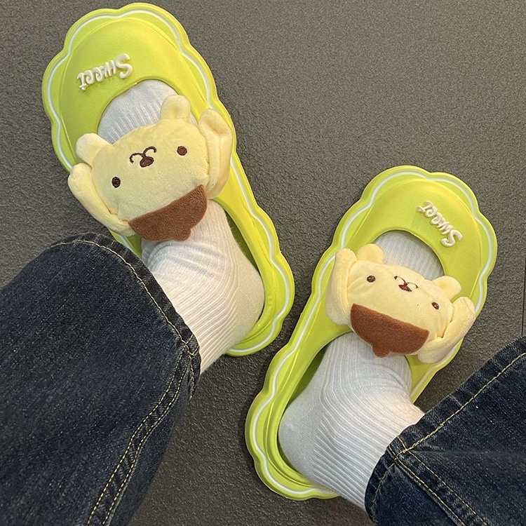 Hỏa Tốc! Dép quai ngang nữ Kuromi Melody Cinnamoroll Pompom Mẫu bánh mì nữ dáng hàn dễ thương mềm mịn💖