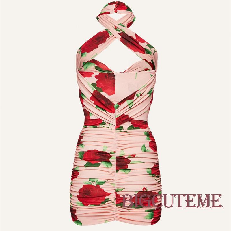 [] [] Đầm Mini Ôm Dáng Không Tay Khoét Rỗng In Họa Tiết Hoa Hồng Cho Nữ