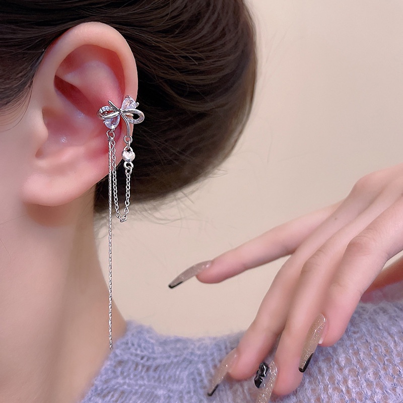 Bông Tai Dạng Kẹp Đính Nơ Tua Rua Sang Trọng Cho Nữ