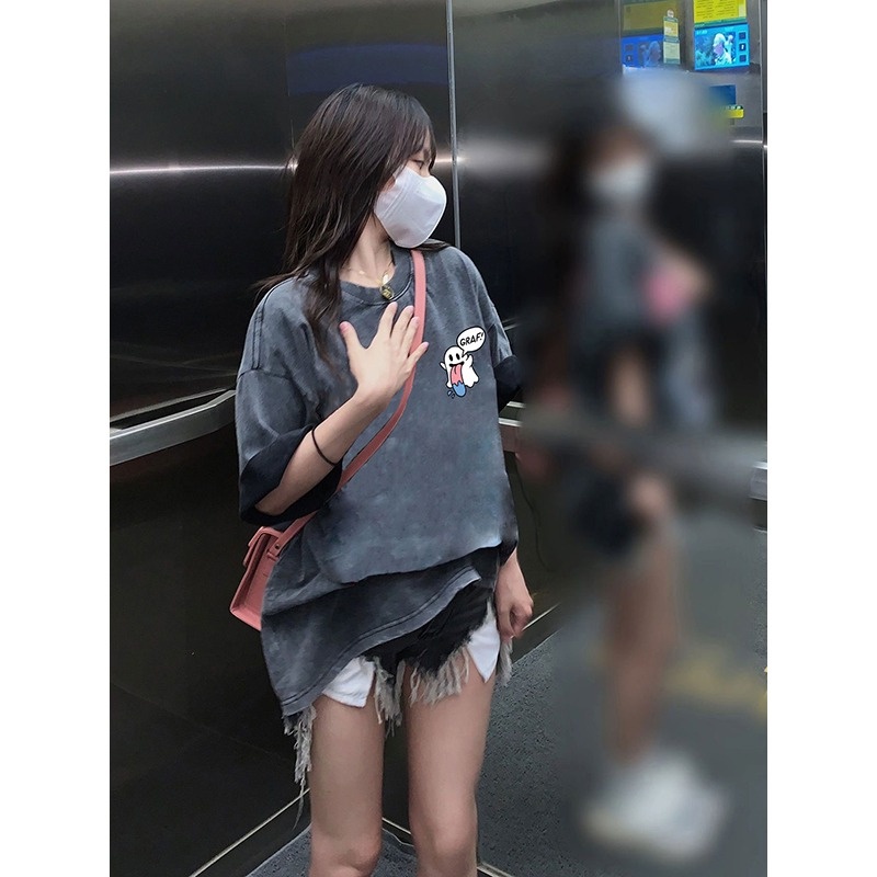 NRVP Áo Thun 100% Cotton Tay Ngắn Dáng Suông In Họa Tiết Hoạt Hình Phong Cách Hàn Quốc Cho Nữ