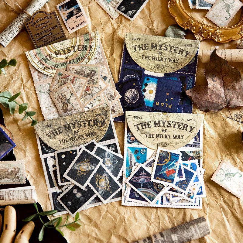 Túi 30 tờ nhãn dán giấy INFEEL.ME họa tiết Galaxy Mystery phong cách cổ điển độc đáo trang trí sổ tay DIY