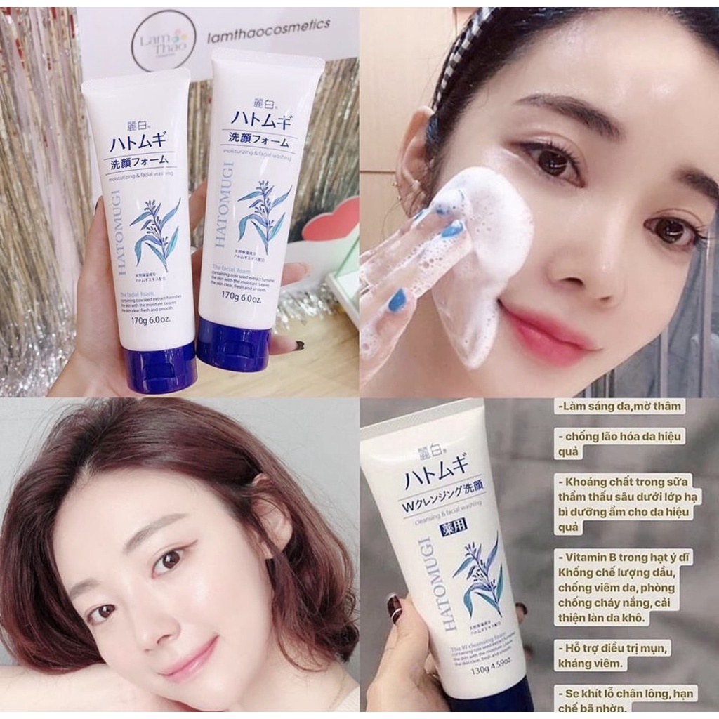 Sữa Rửa Mặt Trắng Da Hatomugi Moisturizing & Facial Washing 130G
