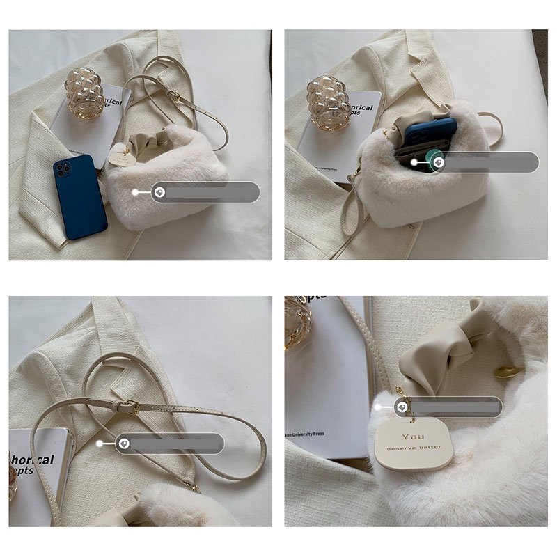 AlphaZ Túi Xách Đeo Vai Phủ Bông Phối Dây Xích Phong Cách Nhật Bản Thời Trang Cá Tính