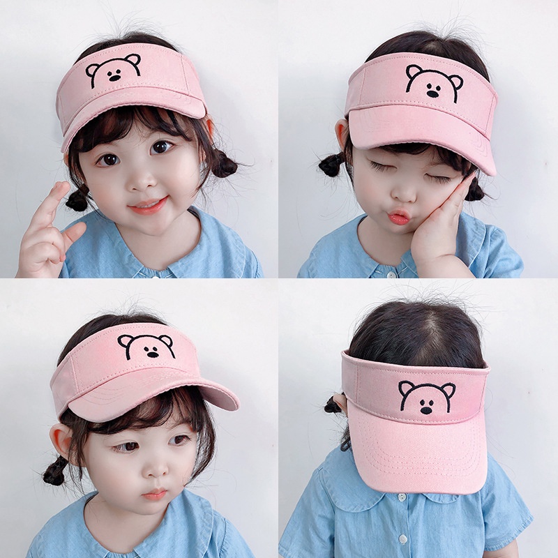 Mũ Lưỡi Trai Nửa Đầu Chống Tia UV Hình Gấu Hoạt Hình Dễ Thương Có Thể Điều Chỉnh Cho Bé