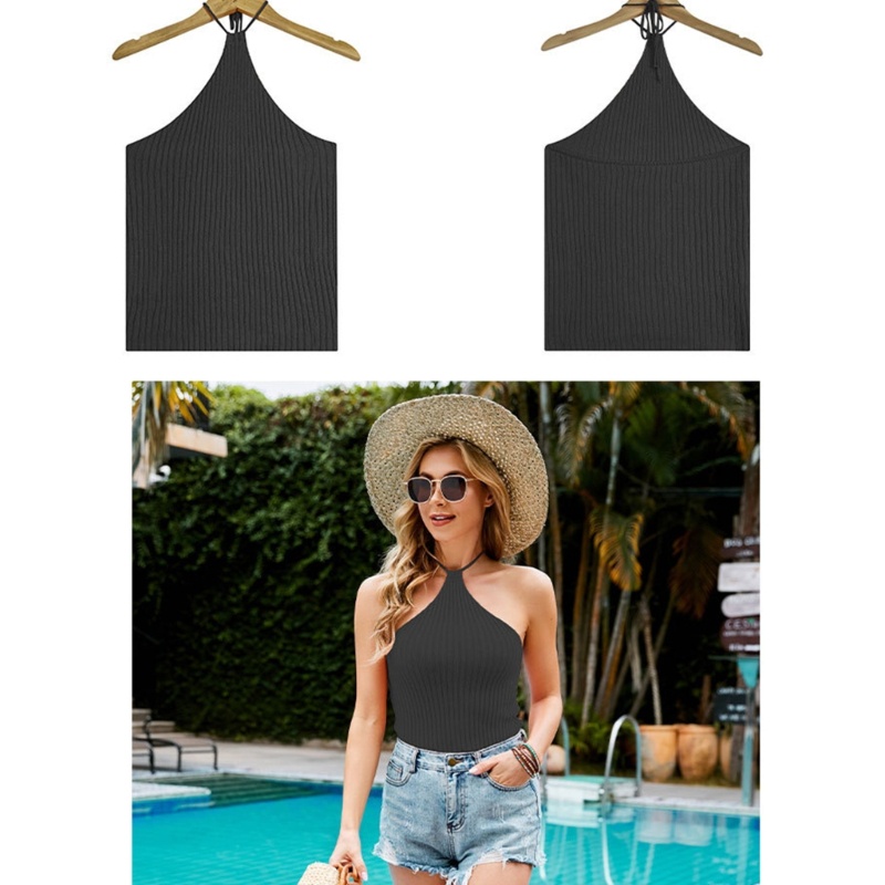 Áo Croptop Dệt Kim Hai Dây Hở Lưng Ôm Dáng Thời Trang Mùa Hè Quyến Rũ Cho Nữ