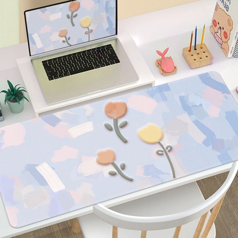 Tấm Lót Chuột Và Bàn Phím Máy Tính Chống Trượt 800 * 300 * 3MM In Hình Hoa Xinh Xắn