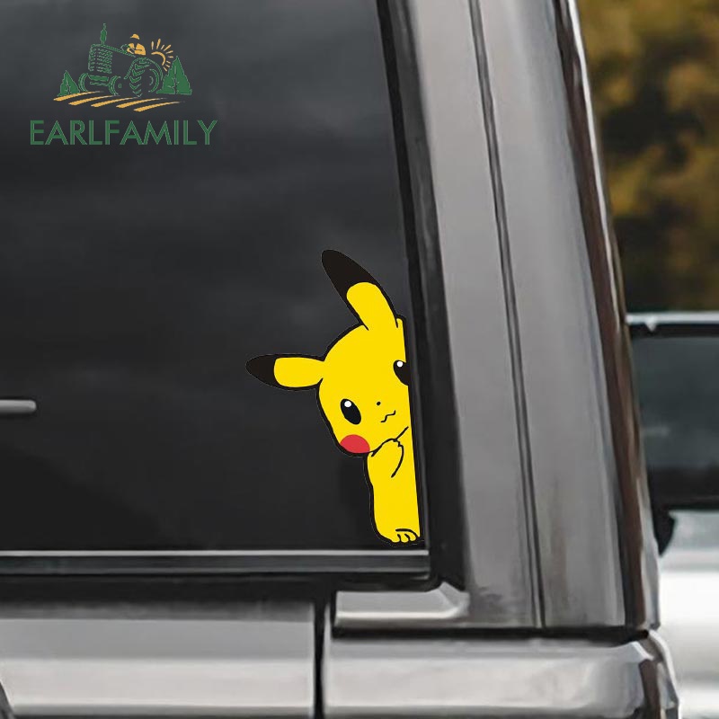 Earlfamily 13cm Pikachu Hoạt Hình Miếng Dán Xe Hơi Windows Laptop Trunk Vinyl Chống Thấm Nước Decal 