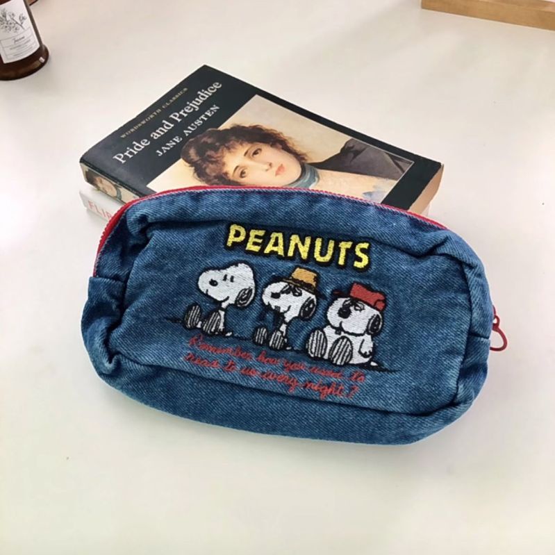 Túi Đựng Bút Bằng Vải Denim Sức Chứa Lớn In Hình Cún Hoạt Hình Dễ Thương Có Thể Giặt Rửa Cho Học Sinh