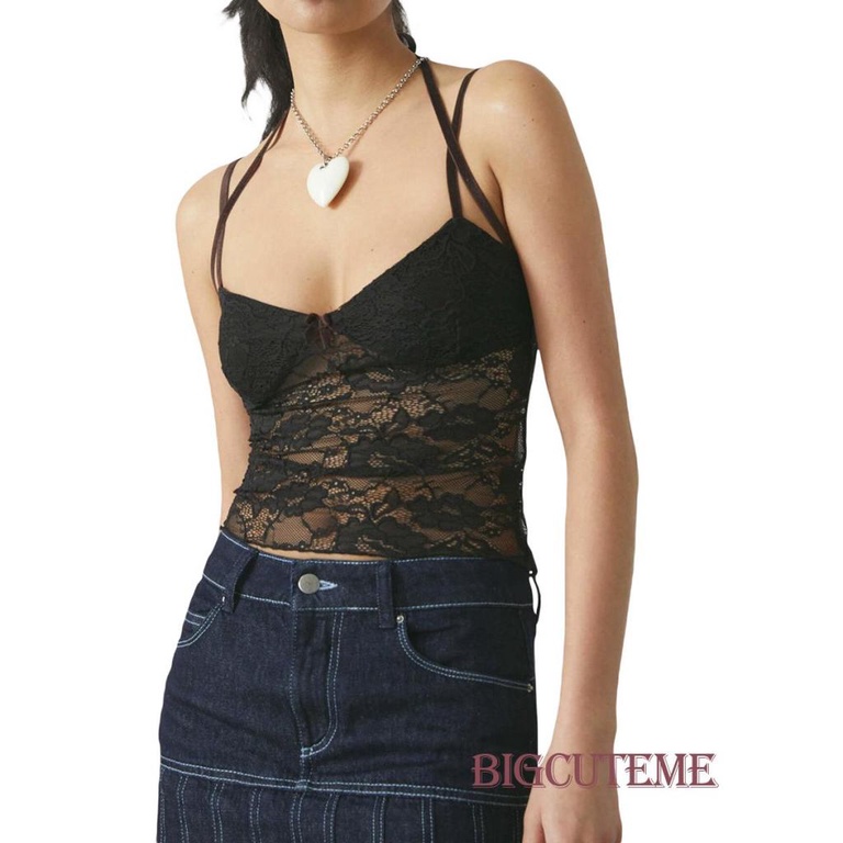 [] - Áo Hai Dây Phối Ren Xuyên Thấu Hở Lưng Thời Trang Mùa Hè Cho Nữ