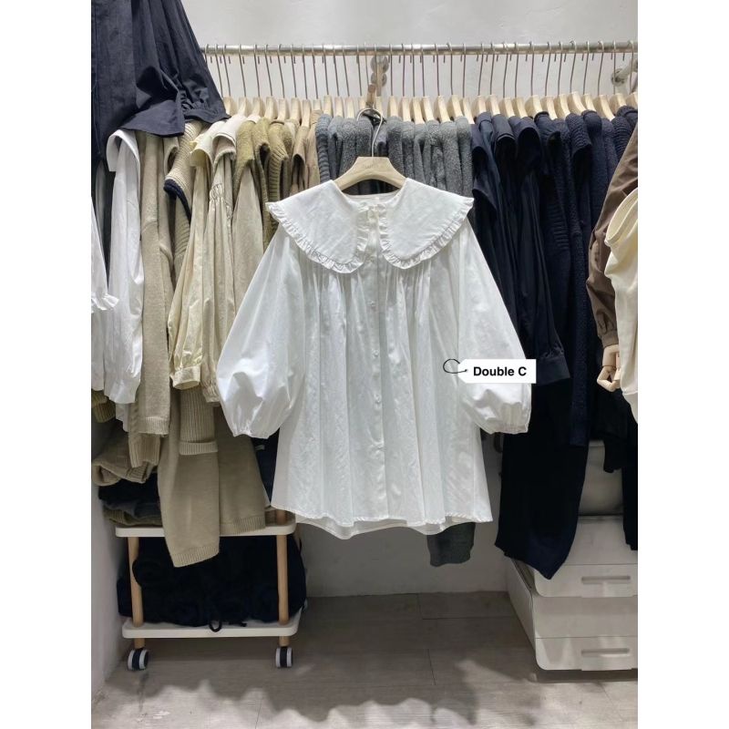 Áo Sơ Mi Cổ Búp Bê Họa Tiết Kẻ Sọc Dáng Rộng Thời Trang 2023