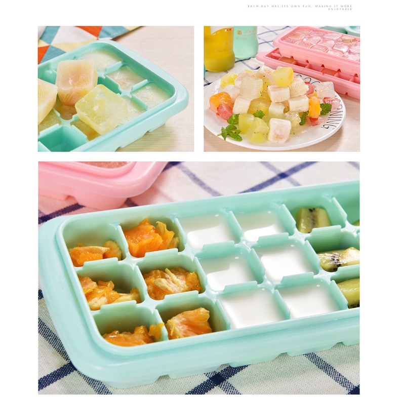 Khay Làm Đá Viên 24 / 36 Ngăn Bằng Silicone Cấp Thực Phẩm Kèm Nắp