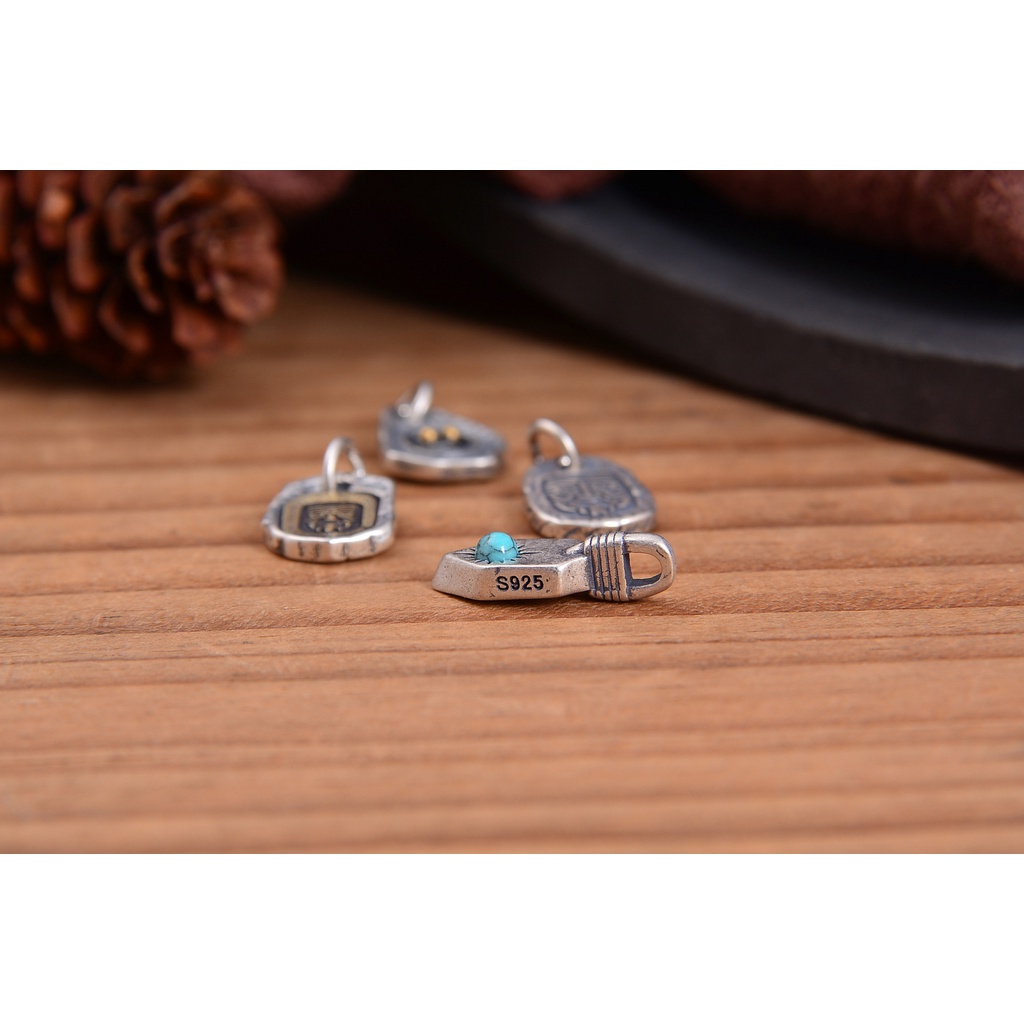█diy゜ S925 Bạc●Mặt Dây Chuyền Bạc S925 Hình Khiên Zakiram Phong Cách Retro Tây Tạng
