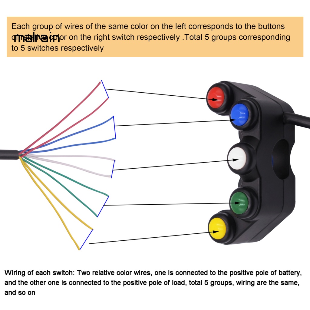 Công Tắc Đèn Sương Mù Gắn Tay Lái Xe Máy 5 Nút Bằng Hợp Kim Nhôm Chống Thấm Nước