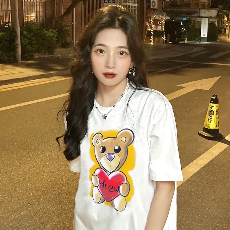 Áo Thun Tay Ngắn In Hình Gấu Kỹ Thuật Số Xu Hướng Mới Nhất