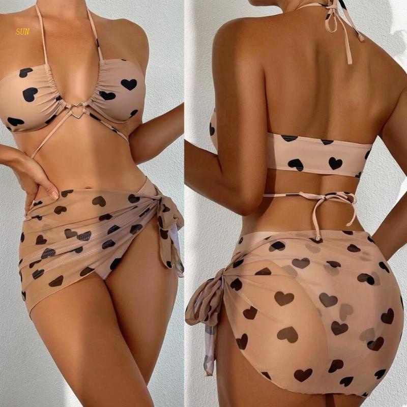 Bộ Đồ Bơi Co Giãn In Họa Tiết Trái Tim Quyến Rũ Cho Nữ