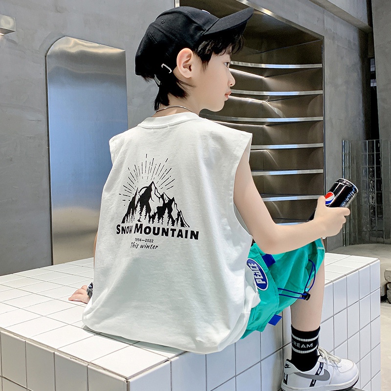 Áo Thun Sát Nách Rộng In Chữ Thời Trang Cho Bé 100% cotton Form 90-150cm