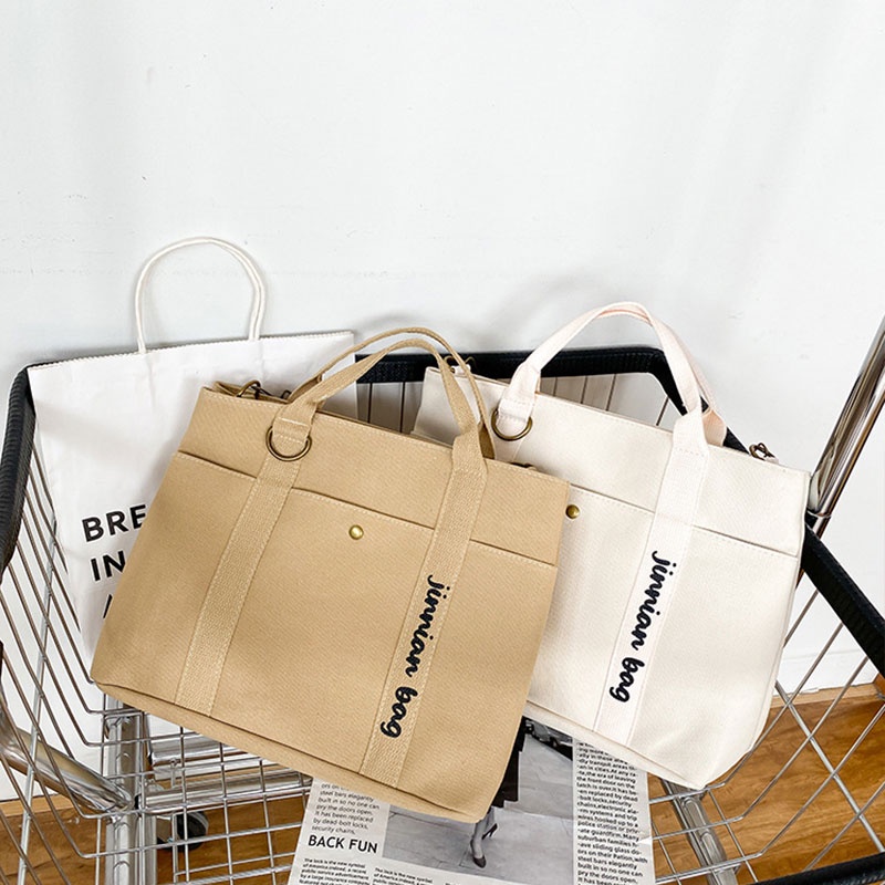 MISCHA Túi Xách canvas Màu Trơn Sức Chứa Lớn Phong Cách Nhật Bản Mới Cho Nữ