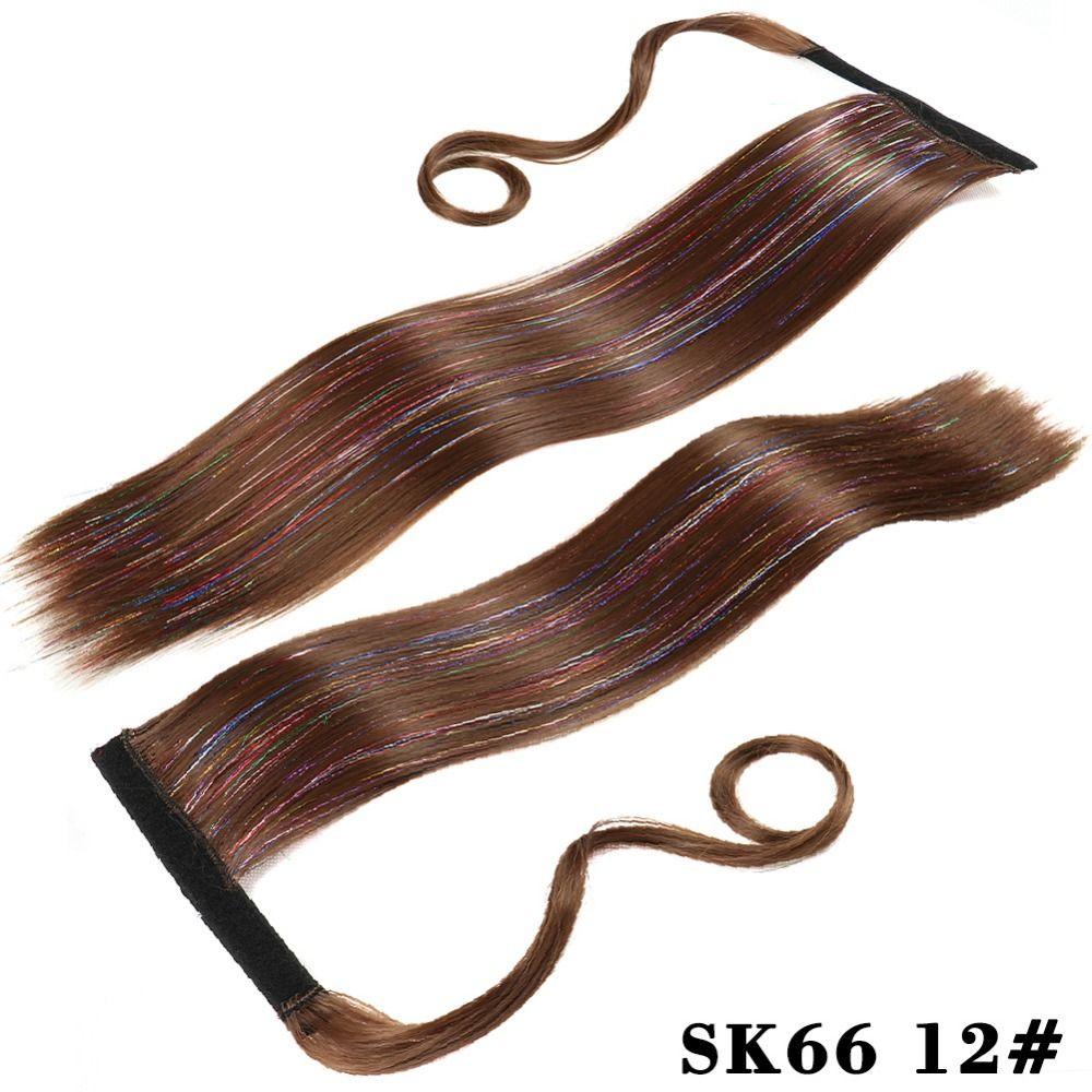 LOMBARD Tóc Giả Đuôi Ngựa Thẳng Dài Lấp Lánh Màu Nâu / Đen Bằng Sợi Tổng Hợp Chất Lượng Cao Cho Nữ