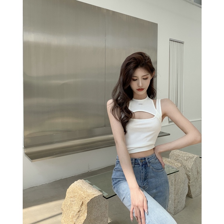 QKOOLE  Áo Croptop Giả Hai Lớp Phong Cách Hàn Quốc Thời Trang Mùa Hè Dành Cho Nữ