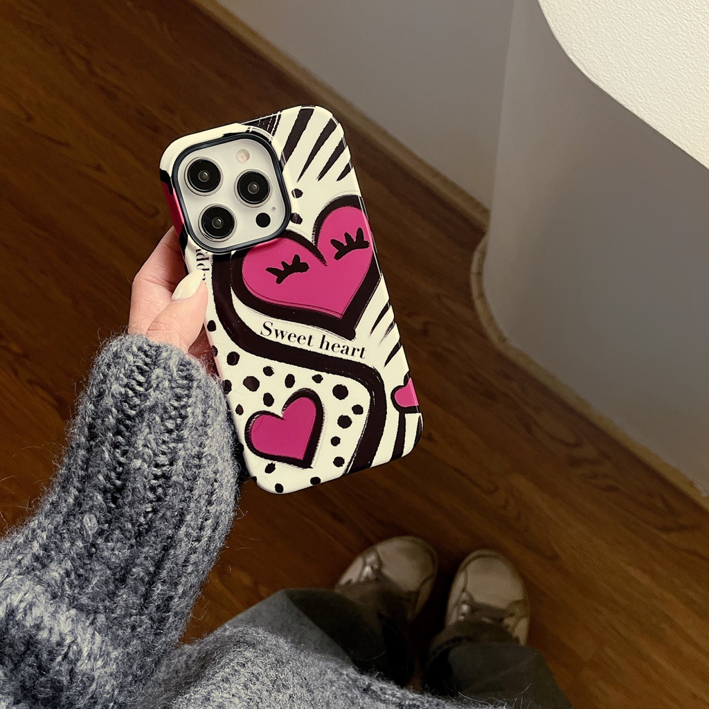 Ốp Điện Thoại TPU PC Silicon Chống Rơi Chống Sốc Hình Trái Tim Màu Đen Cho iPhone 14 13 12 11 Pro Max
