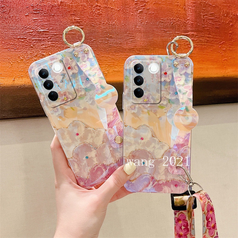 Ốp Điện Thoại Mềm Họa Tiết Hoa Đính Đá Lấp Lánh 2023 Cho Vivo V27e Y02 Y16 Y35 2023 Y22 Y22s V25 Pro 4G 5G