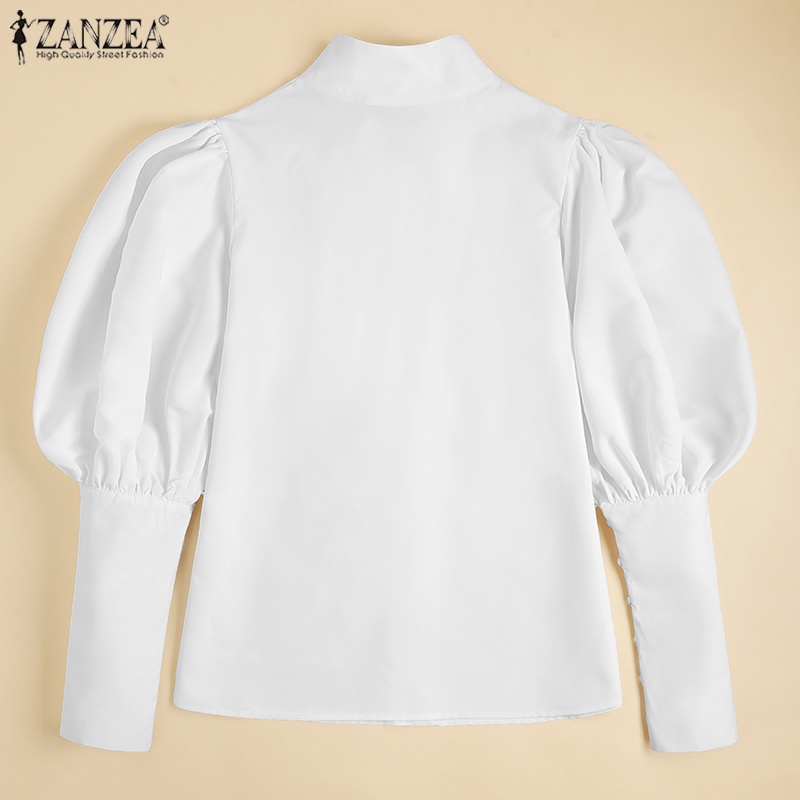 ZANZEA Áo Sơ Mi Tay Phồng Dài Cổ Đứng Thanh Lịch Dành Cho Nữ