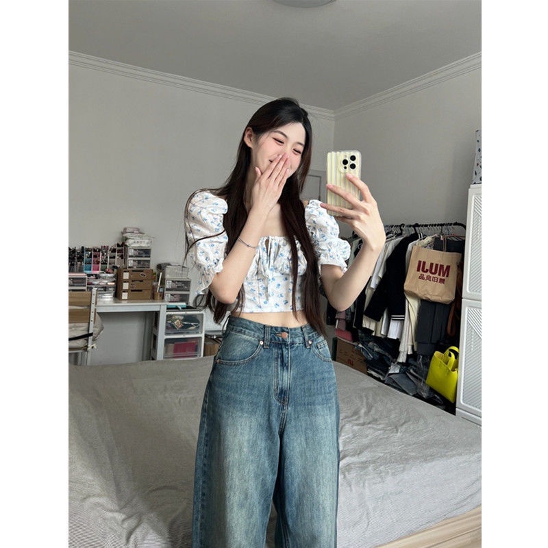 COZOK Quần Jean Dài Ống Rộng Lưng Cao Kiểu vintage Thời Trang Xuân Thu Cho Nữ