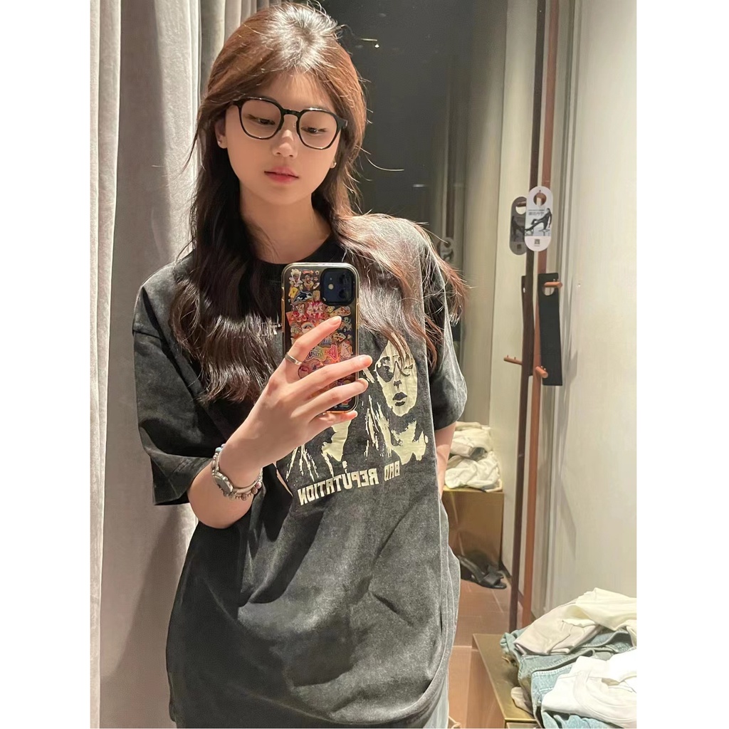 Áo thun NRVP 100% cotton tay ngắn dáng rộng in họa tiết độc đáo phong cách Hàn Quốc thời trang cho nữ